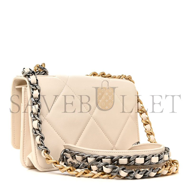 Ch**el goatskin quilted 19 wallet on chain woc light beige (19*12*4cm)